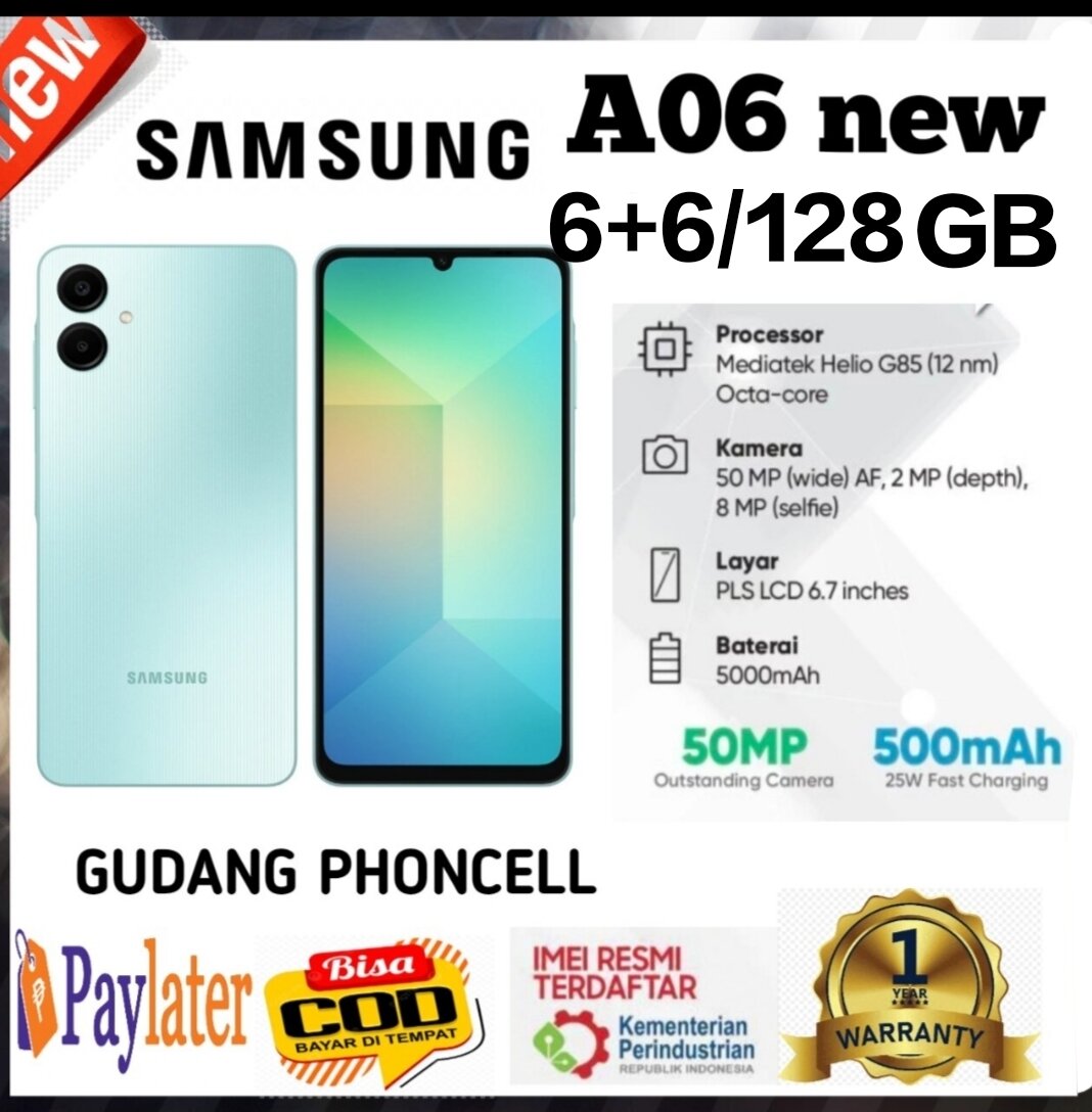 Samsung A06 12+ 128 Gb (6+6 Gb) Helio G85 50Mp Camera Free Travel Adapter 1 Year Official Samsung Warranty (Registered Imei) Harga  1,355,000 Ringgit*Penghantaran Percuma