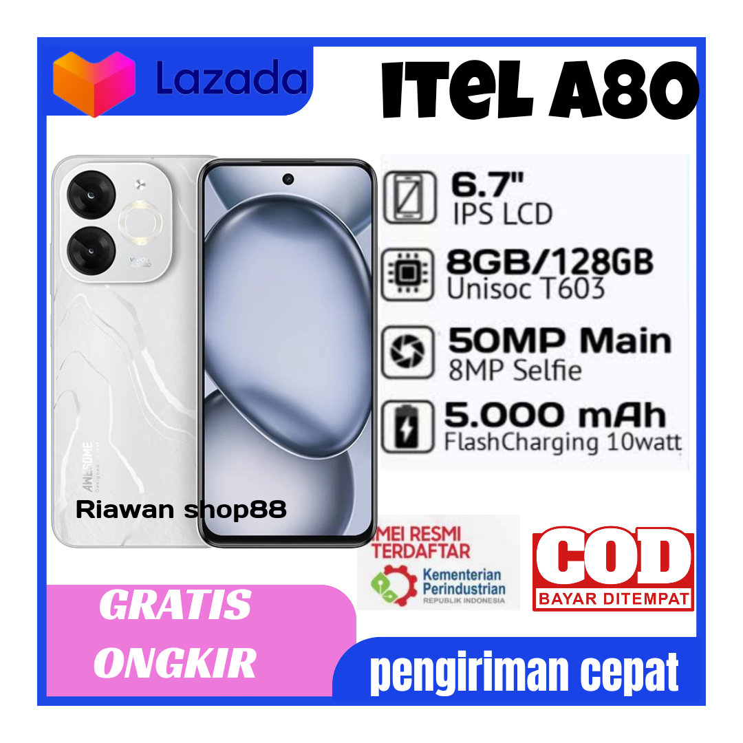 Infinix Itel A80 8 + 128 GB, 6,7 inch screen 50 MP camera type C charger, 1 year authorized warranty Harga  995,000 Ringgit*Penghantaran Percuma