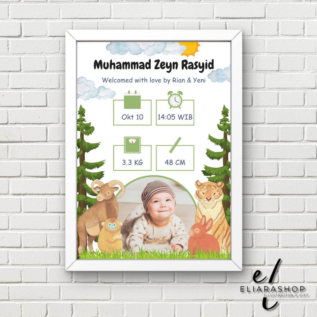 Cetak photo newborn potrait | Biodata baby newborn | Bingkai foto biodata bayi | Cetak bingkai foto
