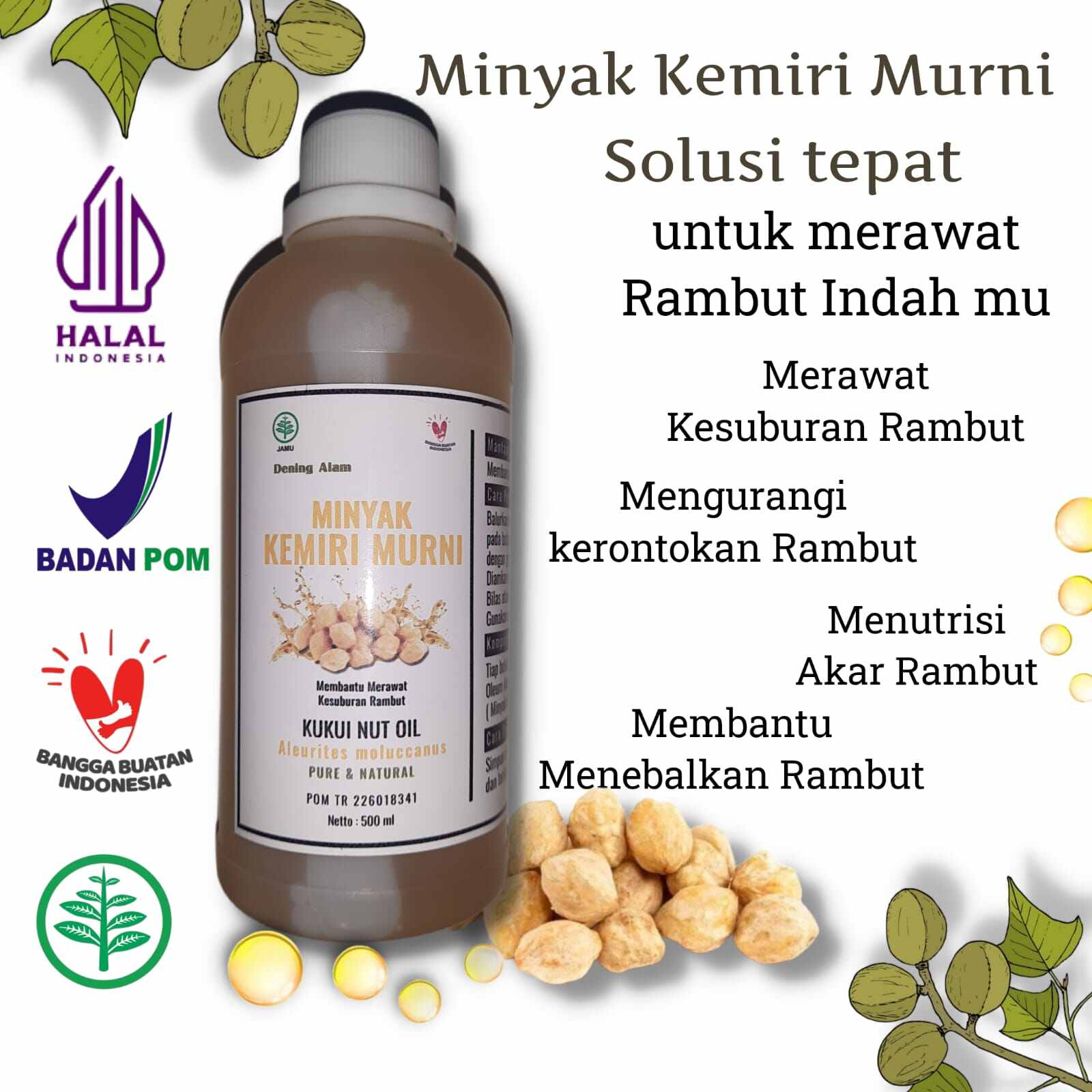 MINYAK KEMIRI MURNI 100 % - 500 Ml - COLD PRESSED - UNREFINED ...