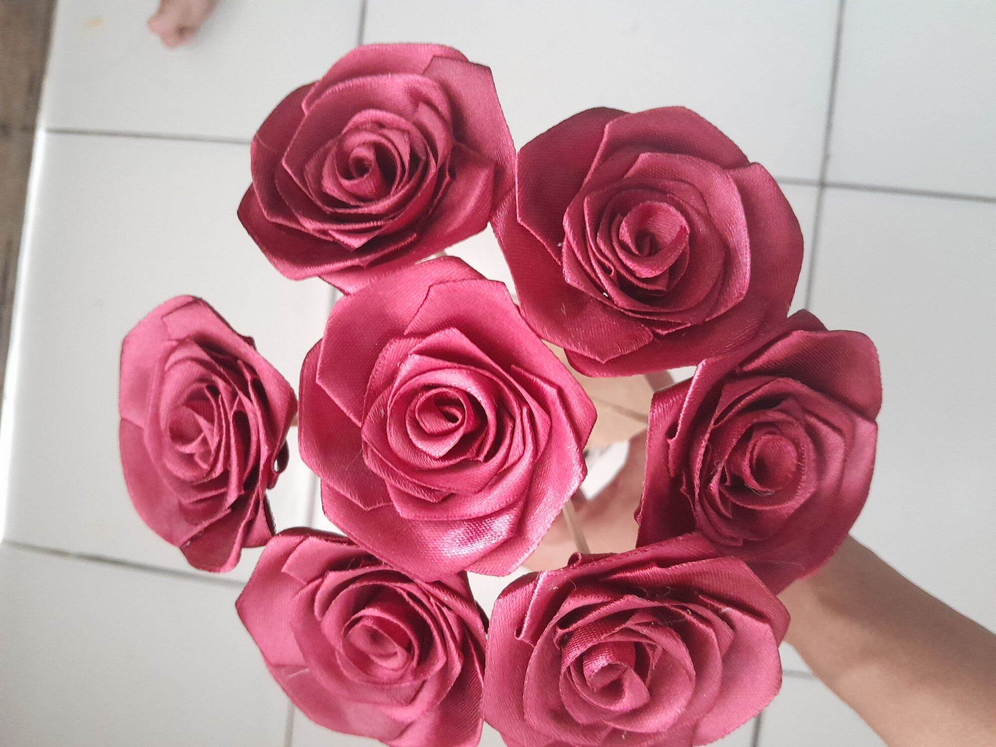 Bunga mawar satin tangkai siap pakai uk.25 cm untuk buket hiasan dekorasi dan lain lain