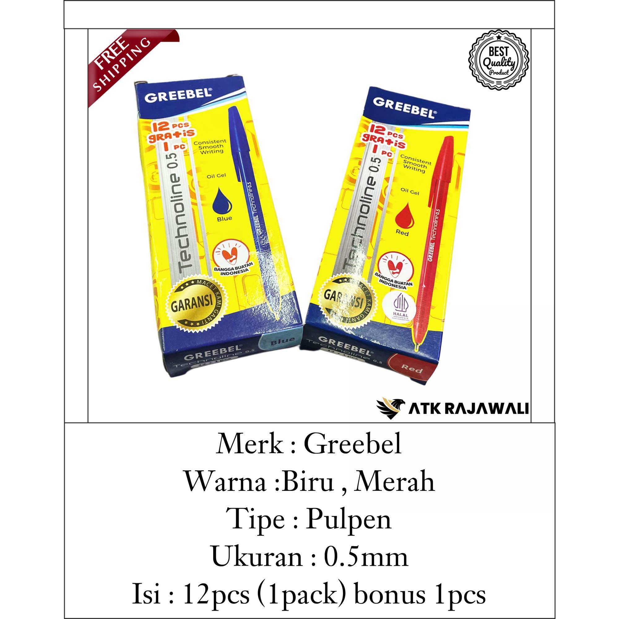 Pulpen Greebel Technoline (1pack) | Pulpen Greebel | Pulpen HitamBiruMerah