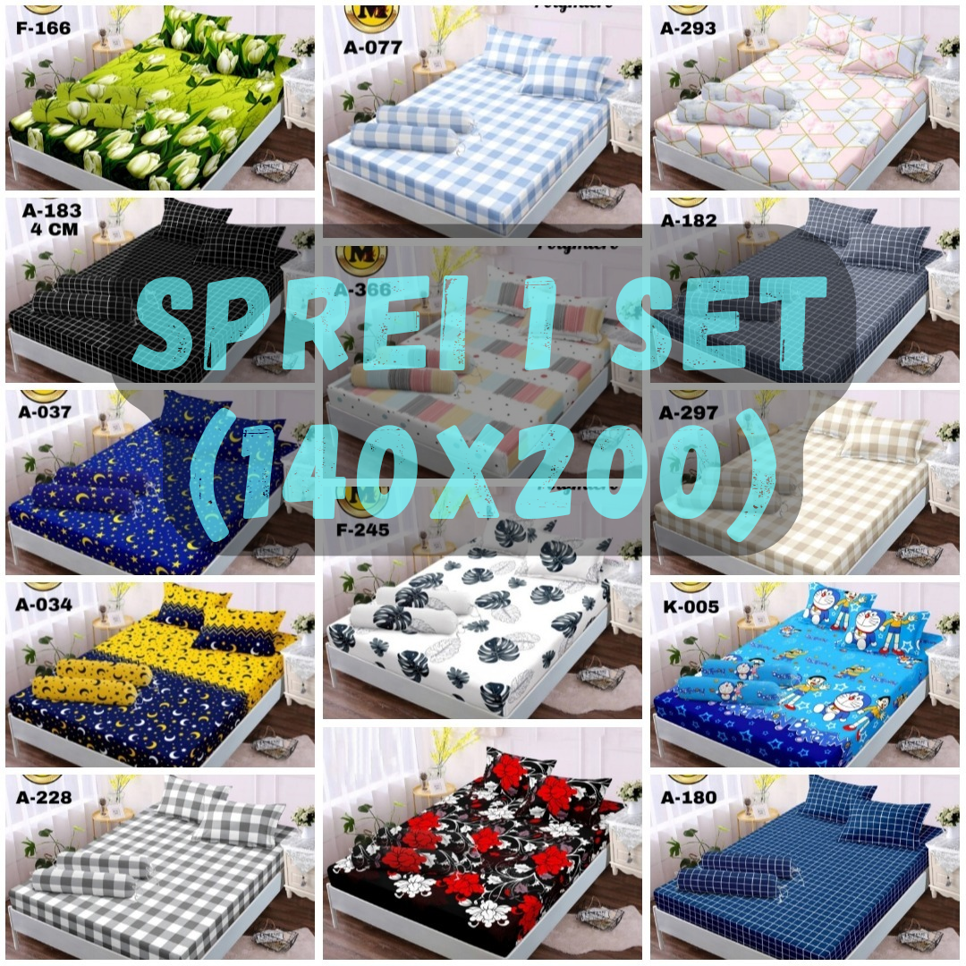 Sprei Sprai Fullset 140X200X20 Elegant Aesthetic Square Bed Sheets / Premium Cotton Material Pillow Co…