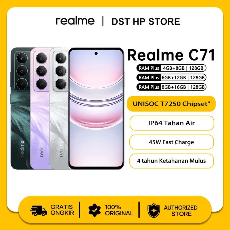[Official Store] realme C71 4/128GB 6/128GB 8/128GB unisoc t7250 IP64-official warranty can cod Giá 1,899,000 Đồng*Miễn phí vận chuyển