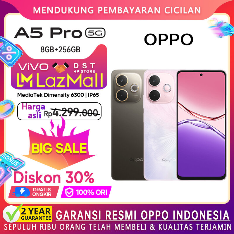 [New launch] Oppo A5 Pro 5g (8/256GB) MediaTek dimensions 6300-OPPO Indonesia official warranty Harga  3,099,000 Ringgit*Penghantaran Percuma