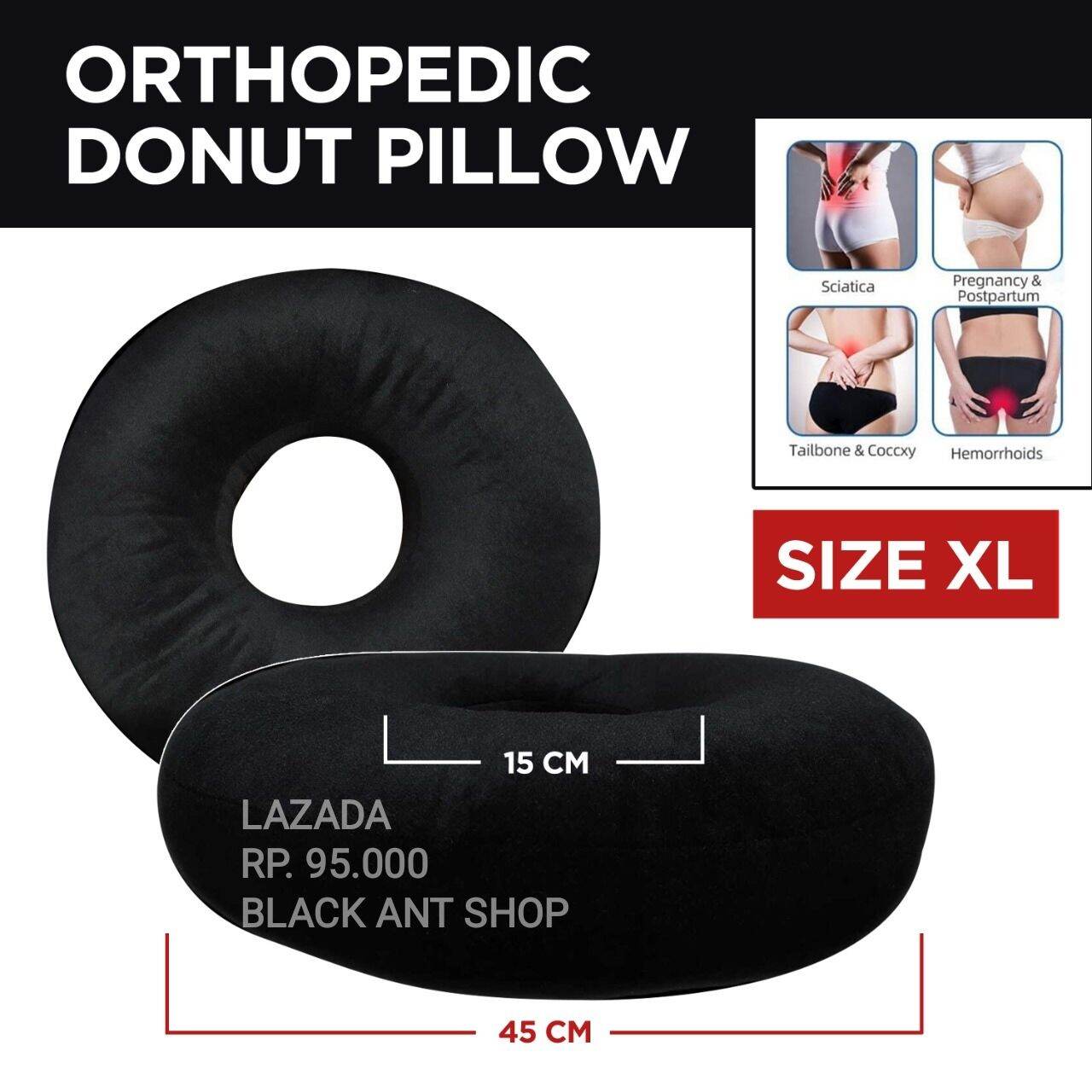 BANTAL ALAS DUDUK DONAT POLOS KESEHATAN ORTHOPEDIC TULANG BELAKANG TULANG EKOR PEGAL SIZE BESAR 45CM