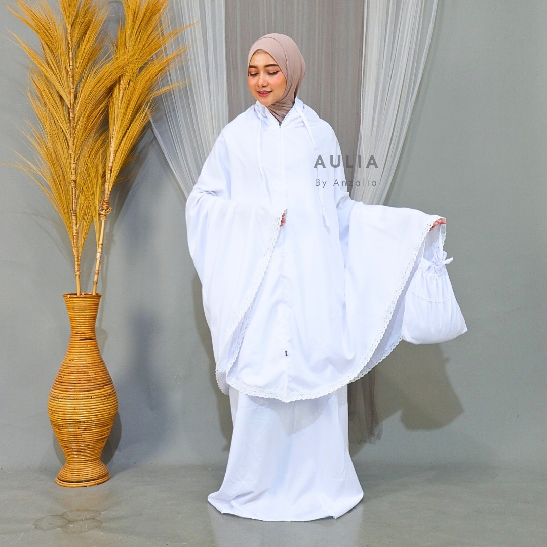 Mukena Putih Polos Mukena Travelling 2in1 Renda Rajut
