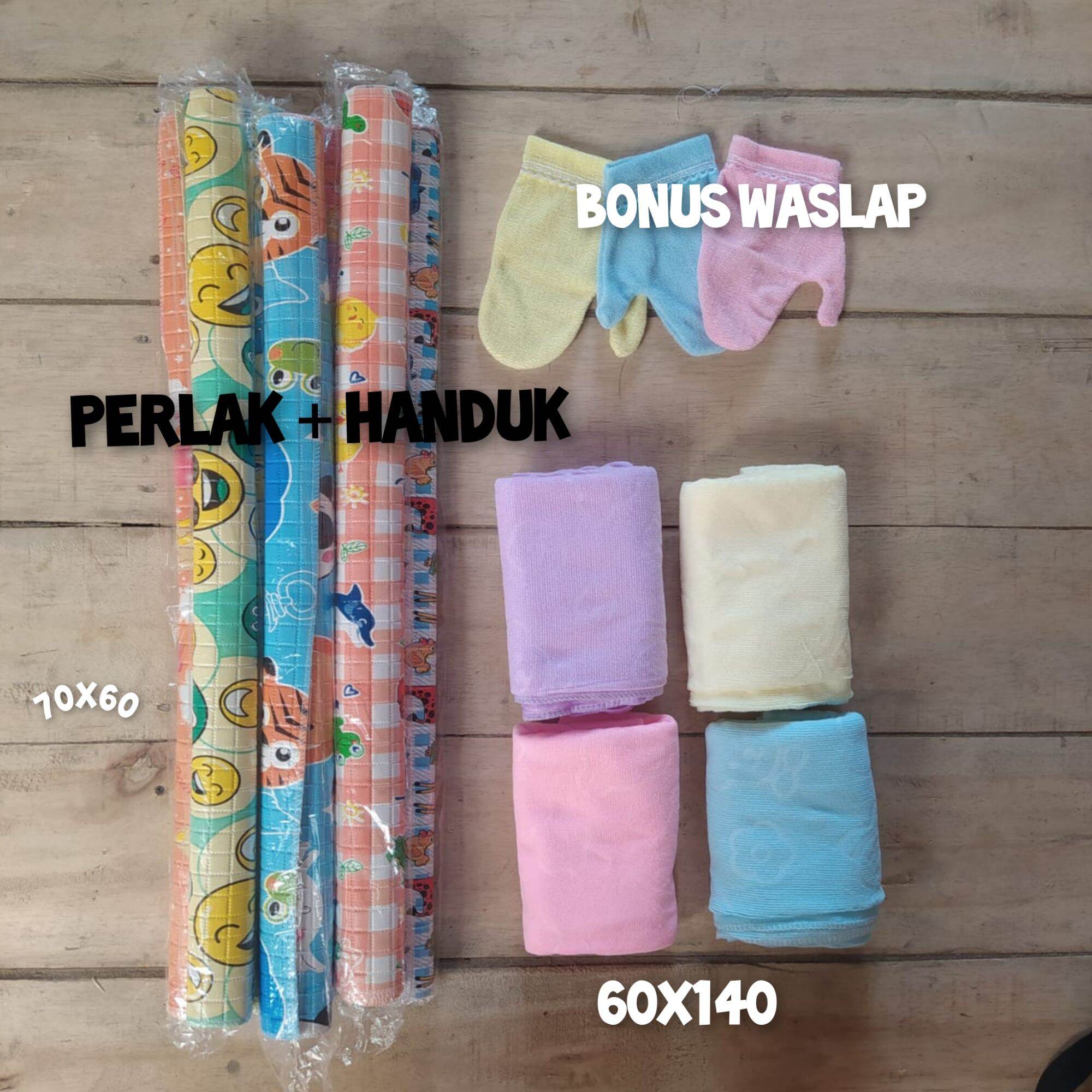 PAKET HEMAT - PERLAK BAYI+HANDUK BAYI BAHAN MICROFIBER BONUS WASLAP