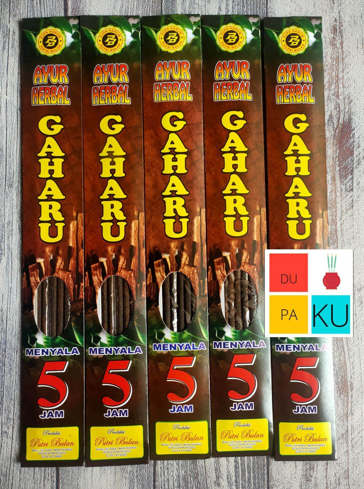 Dupa Hio Gaharu Ayur Herbal Menyala 5 Jam Produksi Putri Bulan 1 Pack Isi 5 Stik Aroma Terapi Wewangian Ruangan Original