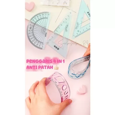 Penggaris 4 Set In1 Penggaris Busur Persegi Panjang Segitiga Elastis Anti Patah