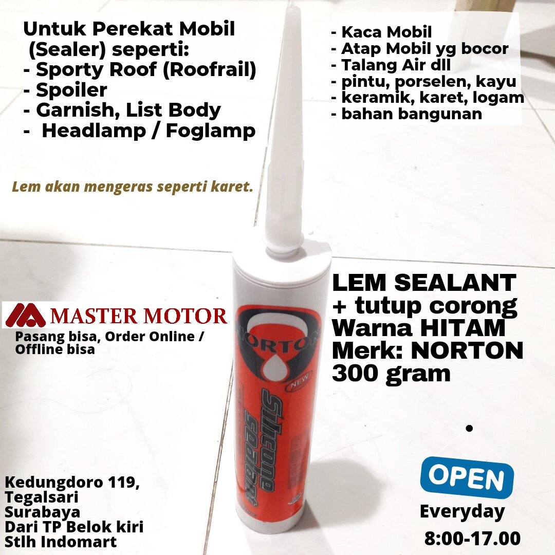 Perekat Mobil Rumah Silicone Lem Sealant NORTON 300 ml Hitam Bening