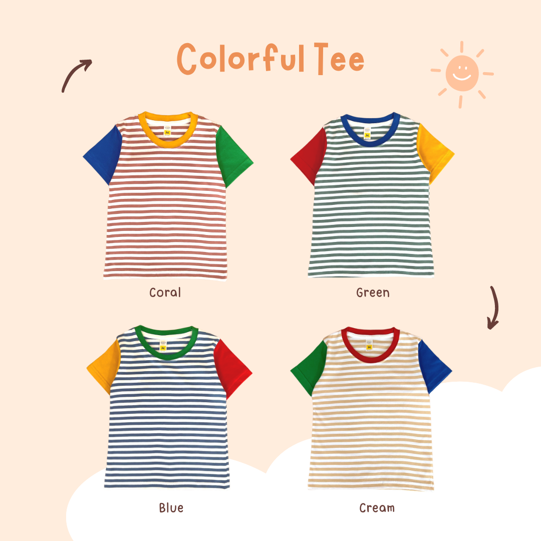 Yobebee Colorful Tee Kaos Anak Laki Laki Usia 2 3 4 5 6 7 Tahun Baju Atasan Stripe Salur Model Tangan Pendek Motif Garis Kids Boy Tee Shirt Model Casual Santai Kaos Oblong Anak Cowok