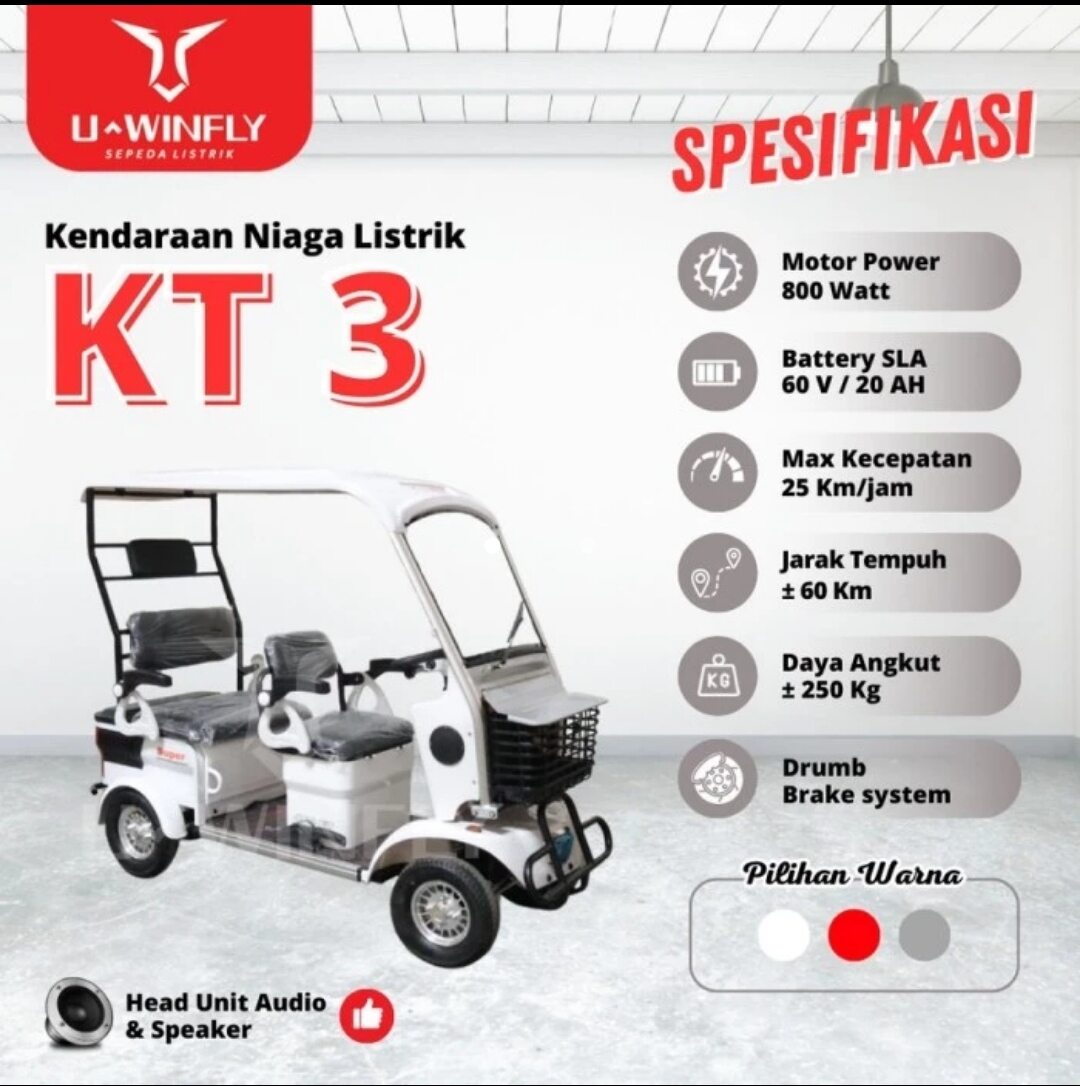 Uwinlfy KT2 / KT3 Kendaraan Listrik Roda 4 dengan Power Motor 800W Battery Kering 60V 20Ah Harga 17,750,000 rupiah*Gratis Ongkir