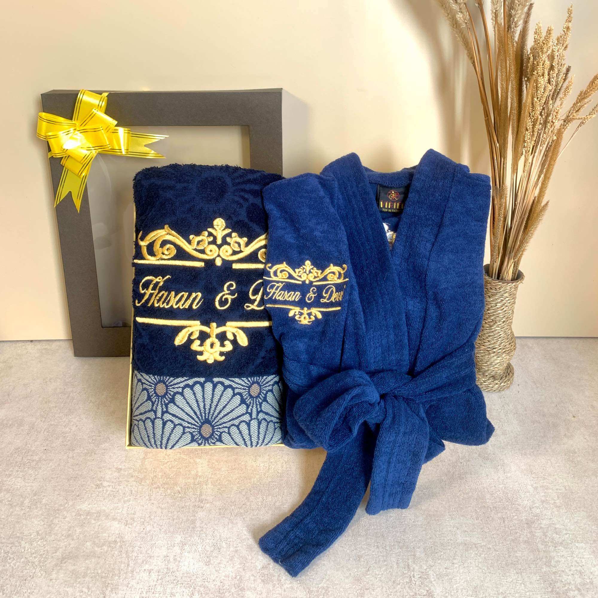 Kimono Towel Embroidered with Names, pernikahan Couple Design, Soft and Jumbo
