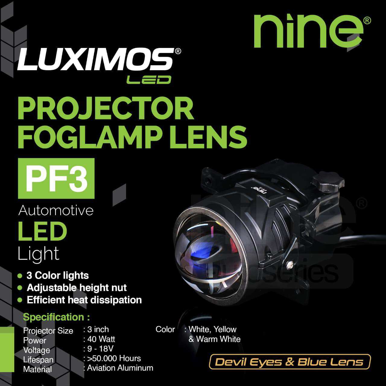 Luximos Biled Foglamp Toyota Old 80W 3 Inch Projector White Yellow Rain Fog Pf3 Harga 960,000 rupiah*Gratis Ongkir