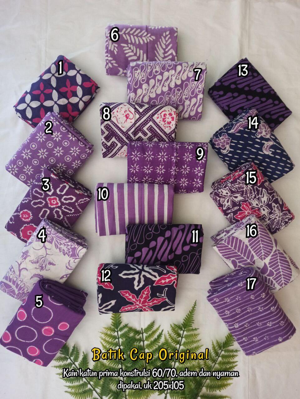 KAIN BATIK CAP SERI WARNA UNGU LILAC PM1//BAHAN BATIK CAP WARNA UNGU