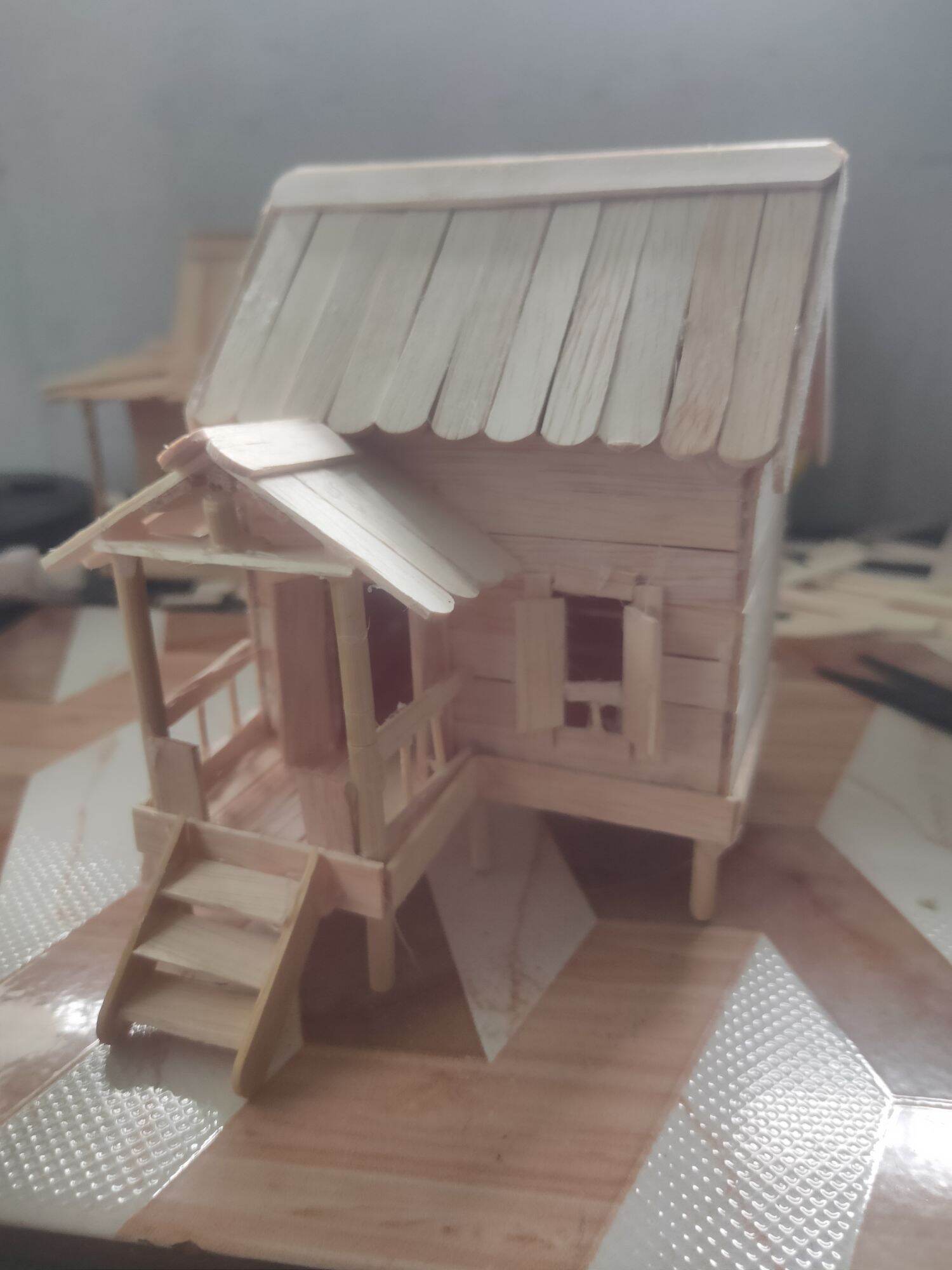 miniatur rumah panggung LED stik es krim prakarya kerajinan tangan tugas sekolah pajangan rumah