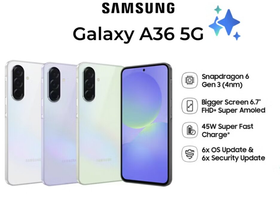 Samsung A36 5g Ram 8/256 Gb Official Warranty 1 Year Original Harga 4,950,000 rupiah*Gratis Ongkir