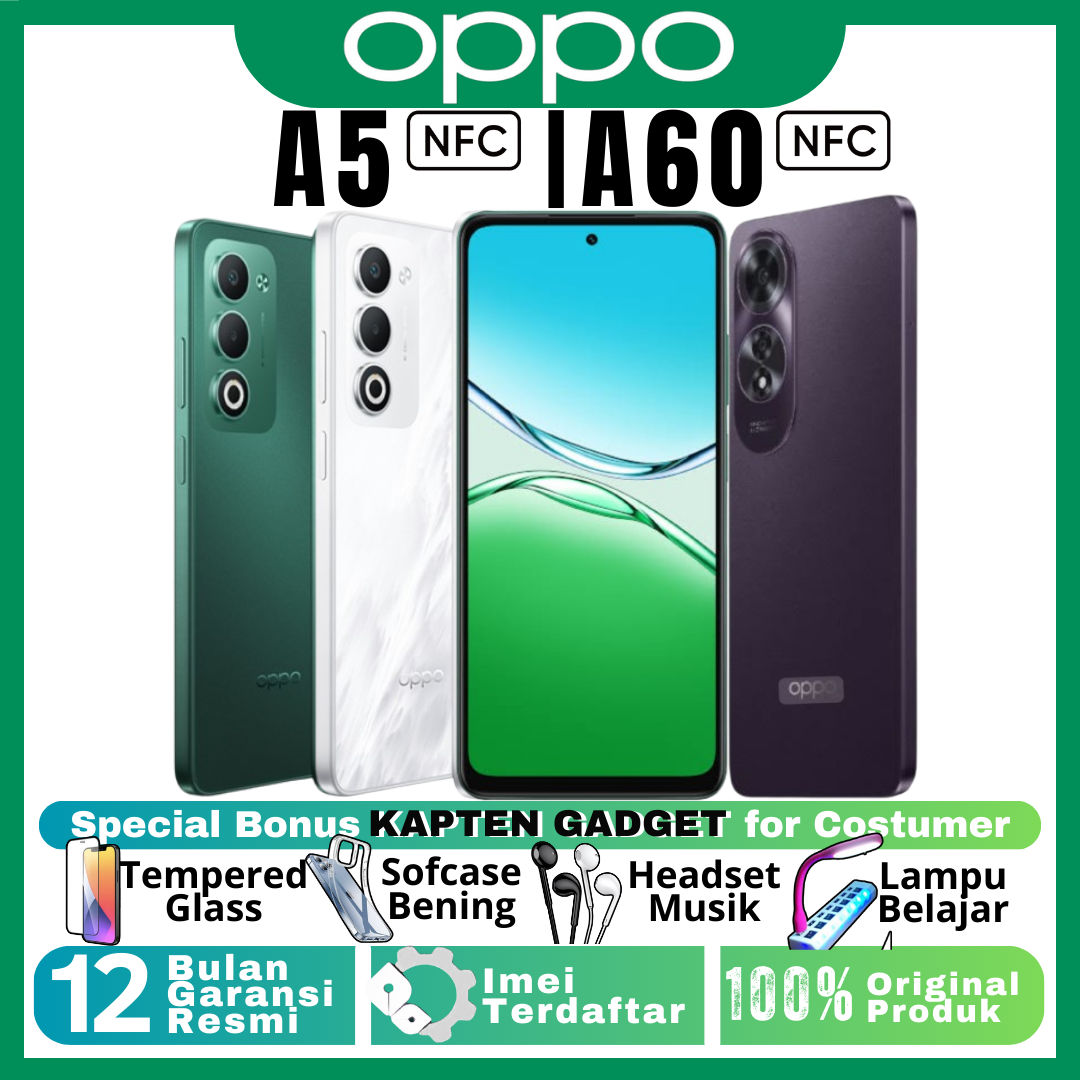 OPPO A5 | OPPO A60 8/128GB - 8/256GB Ram Upto 16GB Tahan Banting 100% BARU ORIGINAL GARANSI RESMI Harga  2,399,000 rupiah*Gratis Ongkir