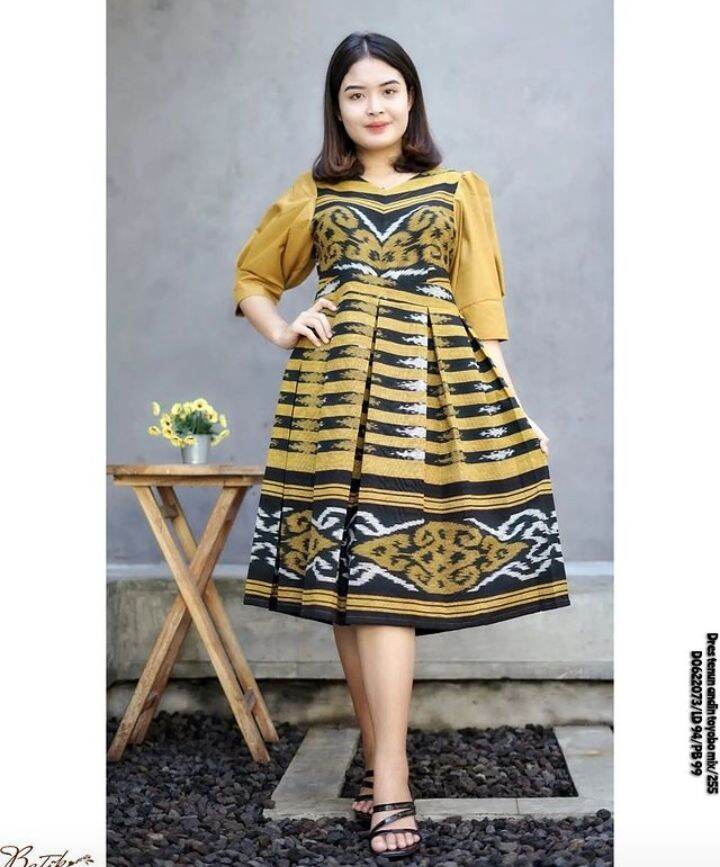 Maya Dres Tenun Wiru Kombinasi Tenun Etnic Seragam Tenun Tenun Ikat