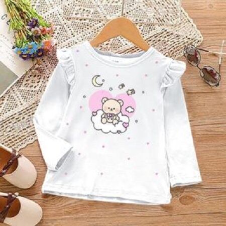 Atasan Kaos Anak Perempuan Lengan Panjang Variasi Kerutan Matt Baby Terry 1-11 Tahun/Atasan Star Kids