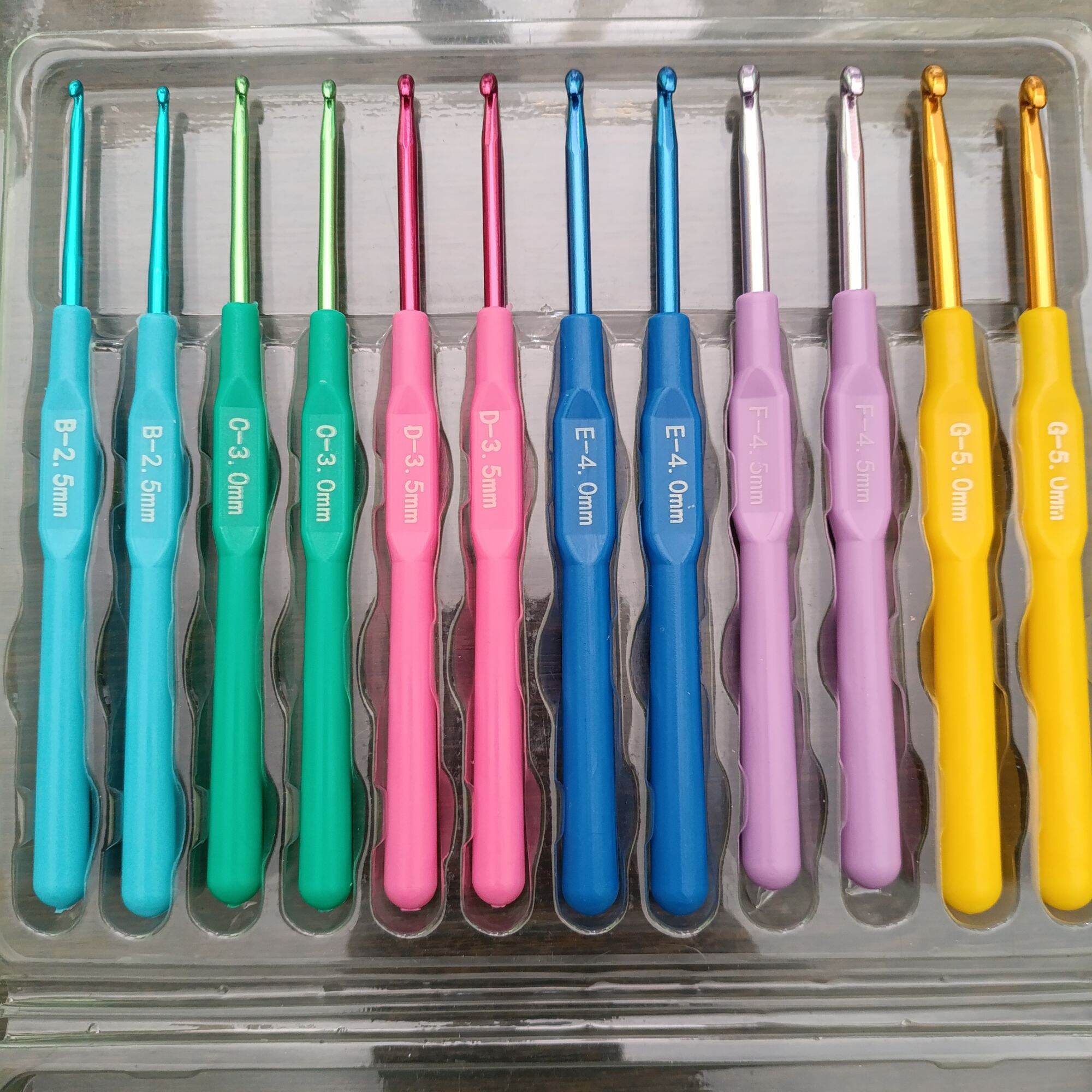 Hakpen Jarum Rajut Aluminium Pegangan Plastik (Crochet Hook Set Hookpen)