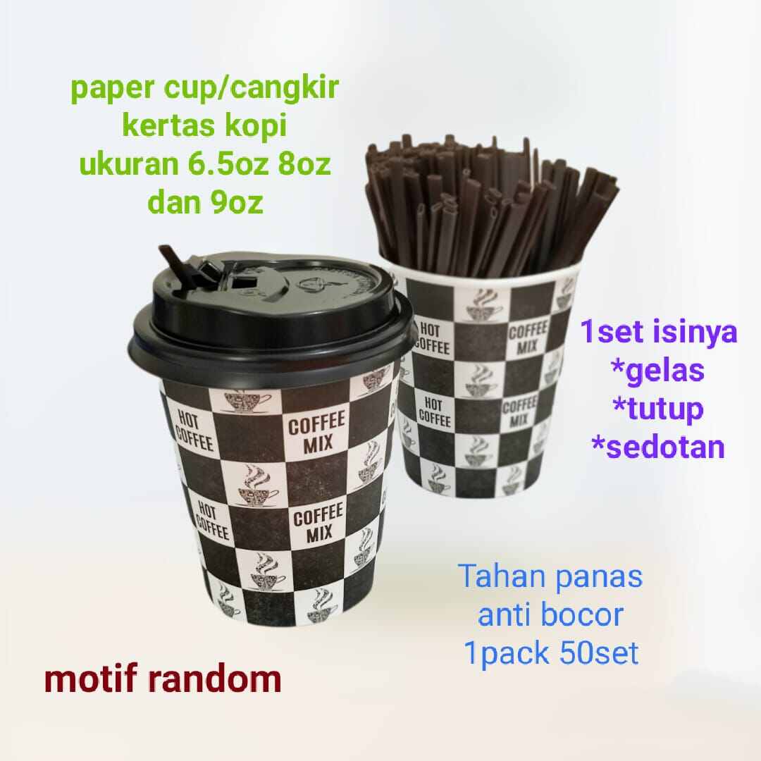 Paper Cup 65oz 8oz Dan 9oz Dengan Tutup Dan Sedotan Isi 50pcs Gelas Kopi Kertas Lazada Indonesia 6290