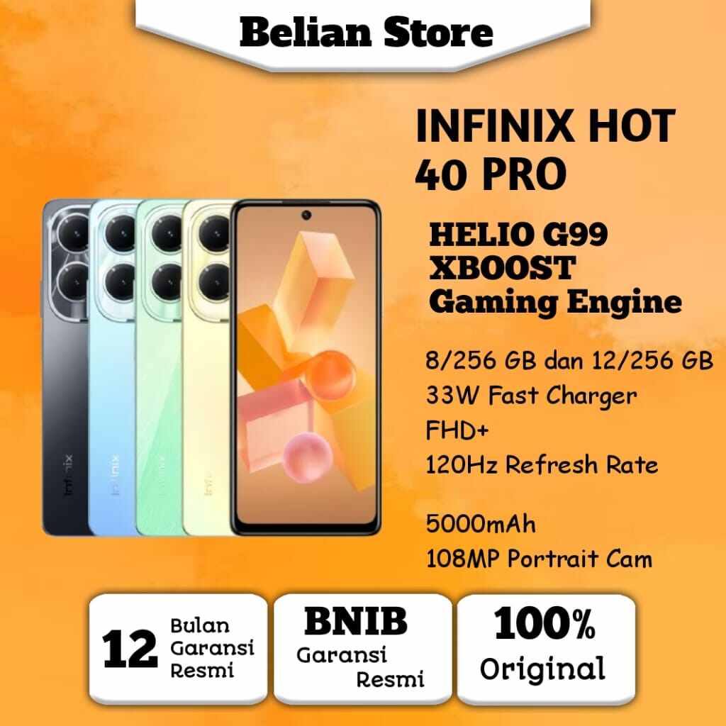 infinix hot 40 pro 8/256GB garansi resmi Harga  2,050,000 Ringgit*Penghantaran Percuma