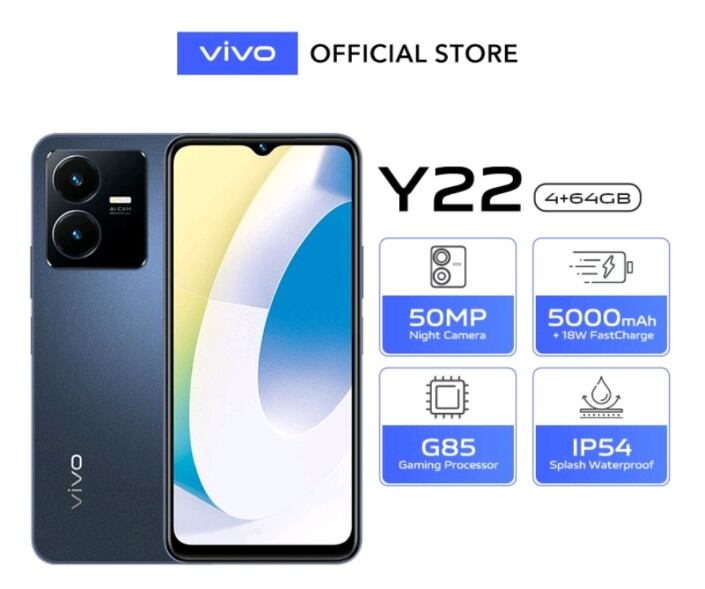 vivo Y22 ram 4+4/64 gb extended garansi resmi vivo 1 tahun Giá 1,899,000 Đồng*Miễn phí vận chuyển