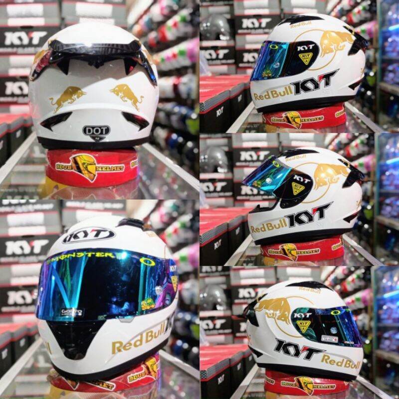 Helm Full Face Kyt R10 Putih Paket Ganteng Redbull Leopard Sni Dot