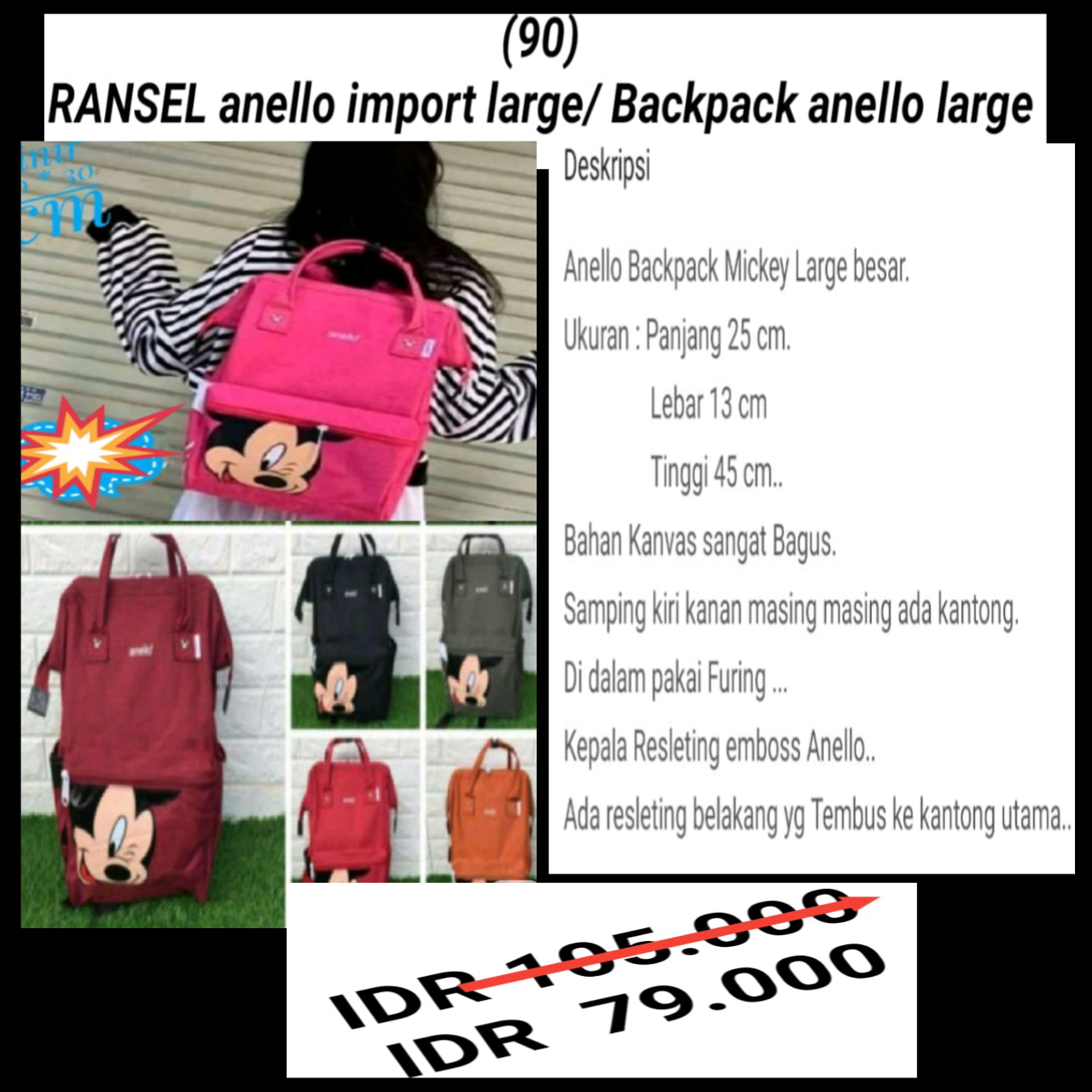 tas ransel anello anello mickey mouse backpack