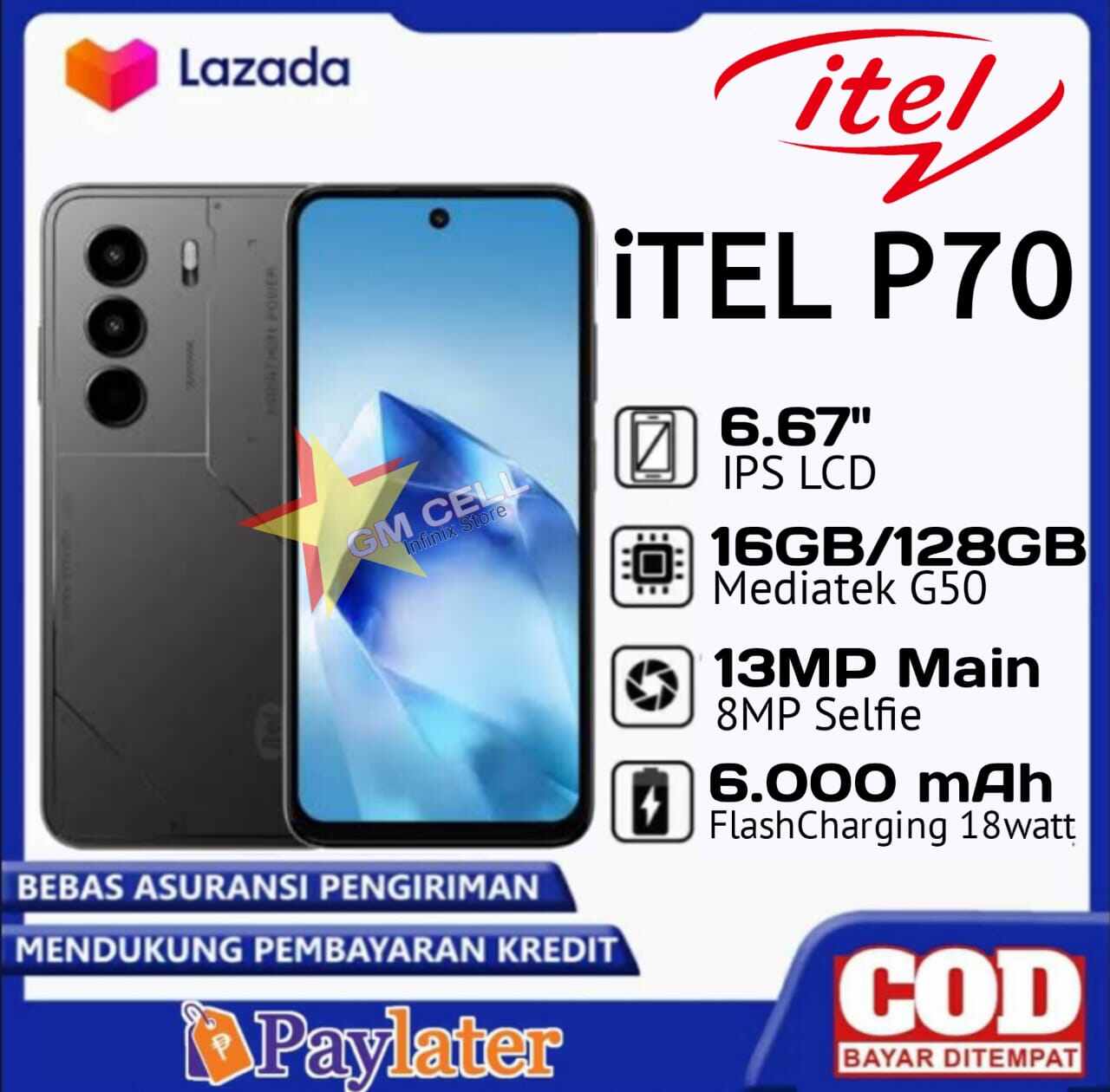 Itel p70 RAM 16 + 128-battery 6000mAh. New products! 1 year warranty! Giá 1,095,000 Đồng*Miễn phí vận chuyển