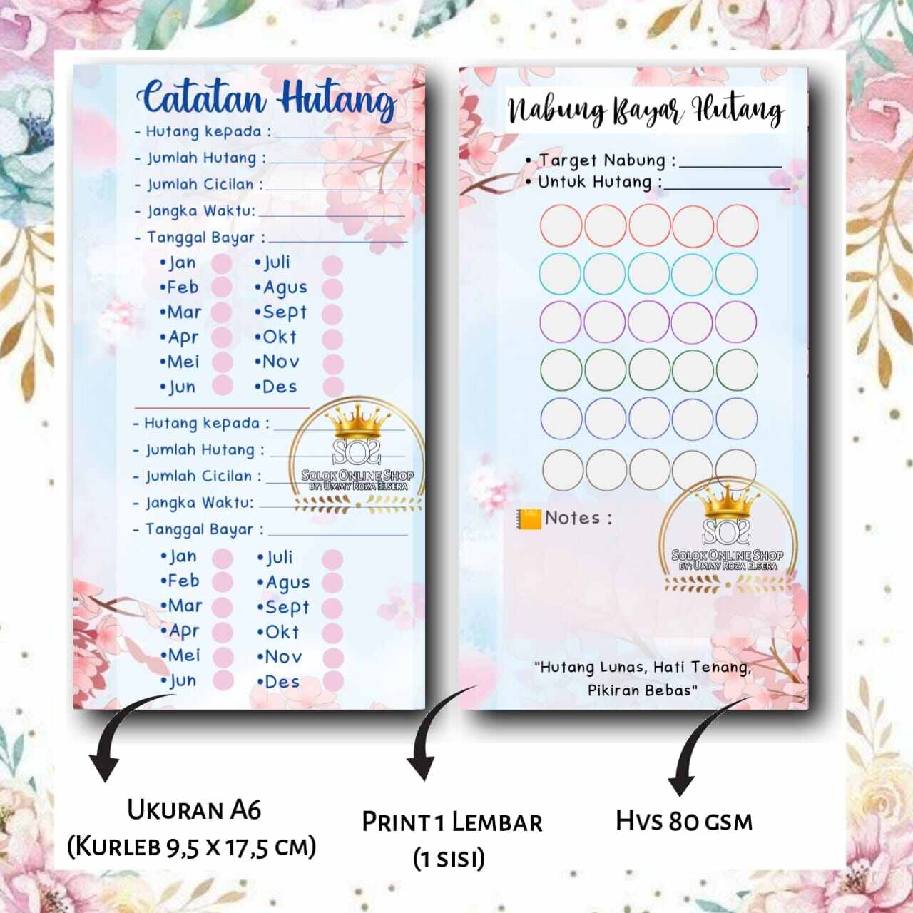 Catatan dan Nabung Bayar Hutang | 15 - 30 Lembar Kertas Binder A6