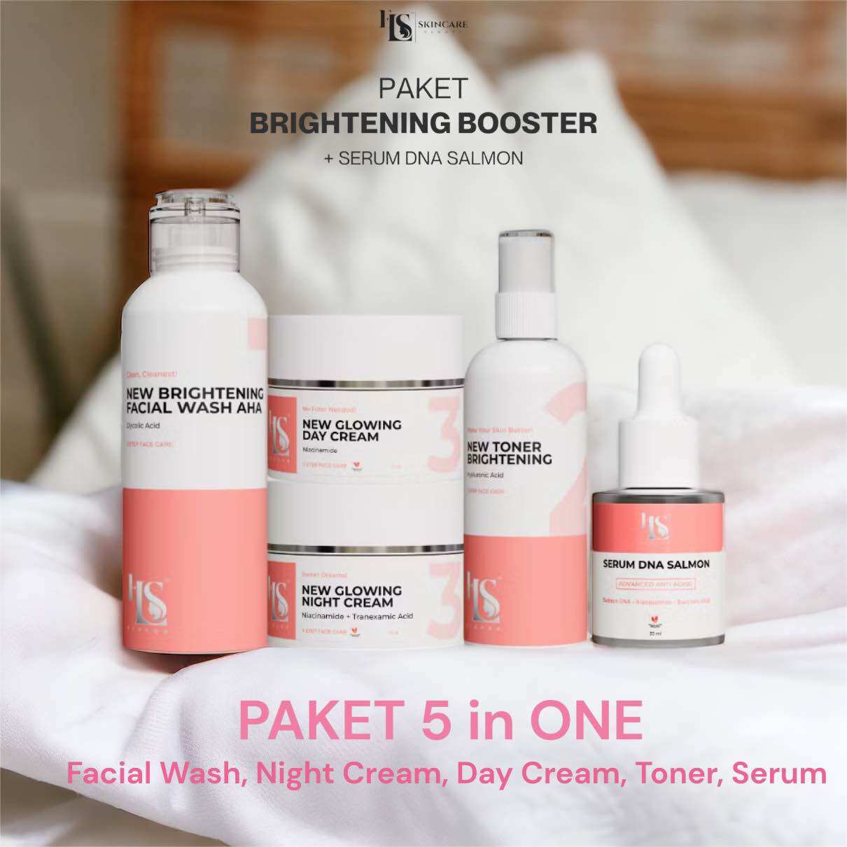 Paket Lengkap 5 IN ONE Reborn Ls Skincare ONE Brightening Booster Ekstra Bundling Glowing (elstm) Bpom…