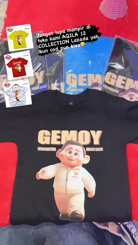 Kaos Anak Motif Gemoy Maju 2024 Indonesia Bahan Cotton Combad 24-30S Halus Untuk ( 2-10 Tahun ) (Unisex)