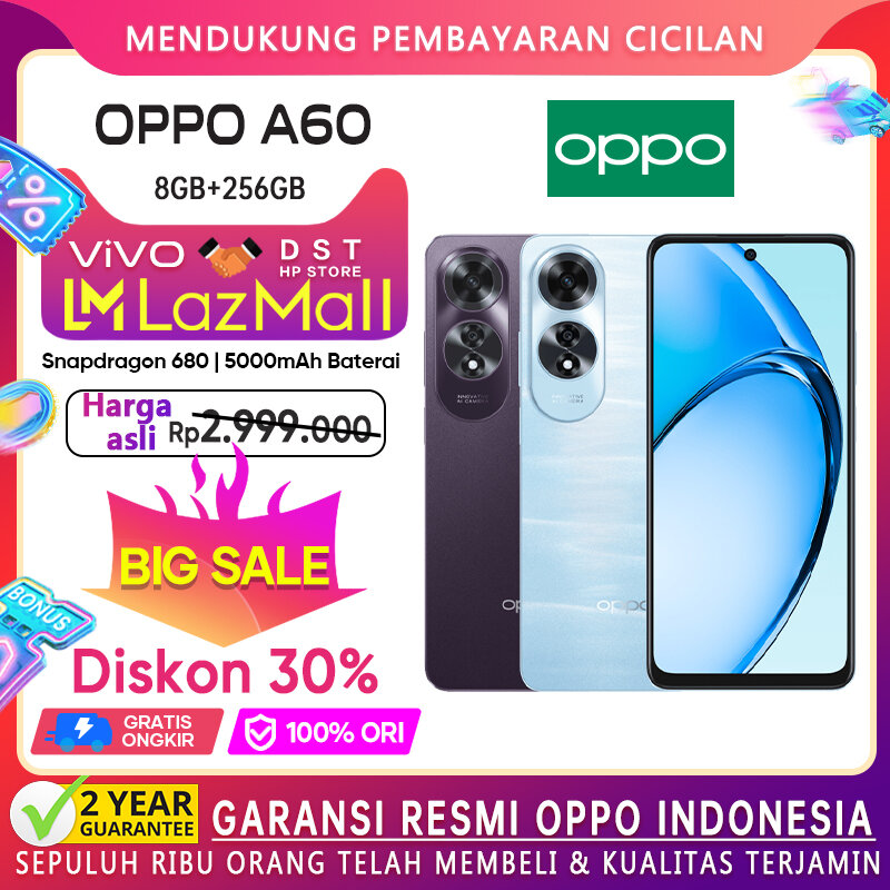 Oppo A60 NFC 8/256GB ( + 8GB extended RAM) Snapdragon 680 Oppo Indonesia official warranty Giá 2,699,000 Đồng*Miễn phí vận chuyển