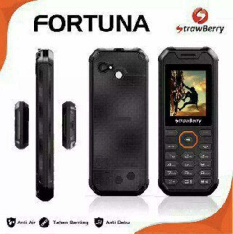 Strawberry ST338 FORTUNA / BLUETOOTH / Anti Air / Anti Debu / Anti Shock / dual sim / Radio FM / Hp unik / desain unik / hp murah Harga 225,000 rupiah*Gratis Ongkir