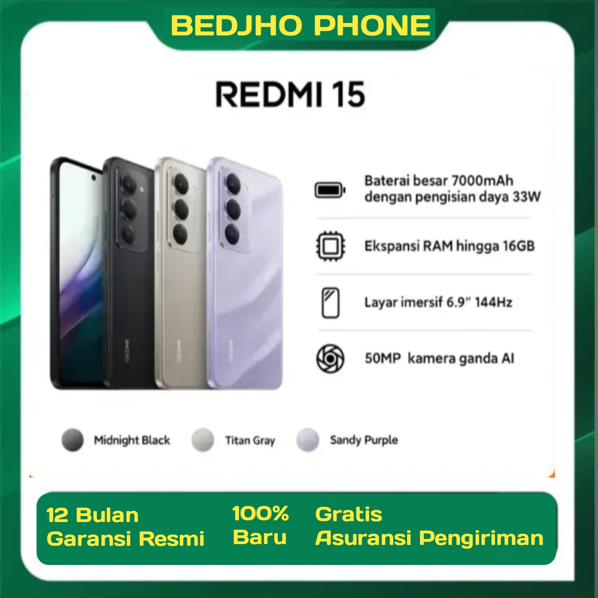 Xiaomi Redmi 15 8/128GB official warranty Harga  2,125,000 Ringgit*Penghantaran Percuma