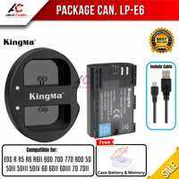 Baterai + Charger KINGMA LP E6 / LC E6 Original for Canon EOS R R5 R6 R6II 80D 70D 60D 7D 7DII 5D 5DII 5DIII 5DIV 6D 6DII Mark II III IV