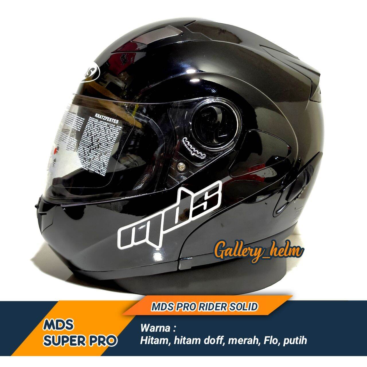 HELM MODULAR HELM MDS PRO RIDER SOLID HITAM HELM DOUBLE VISOR