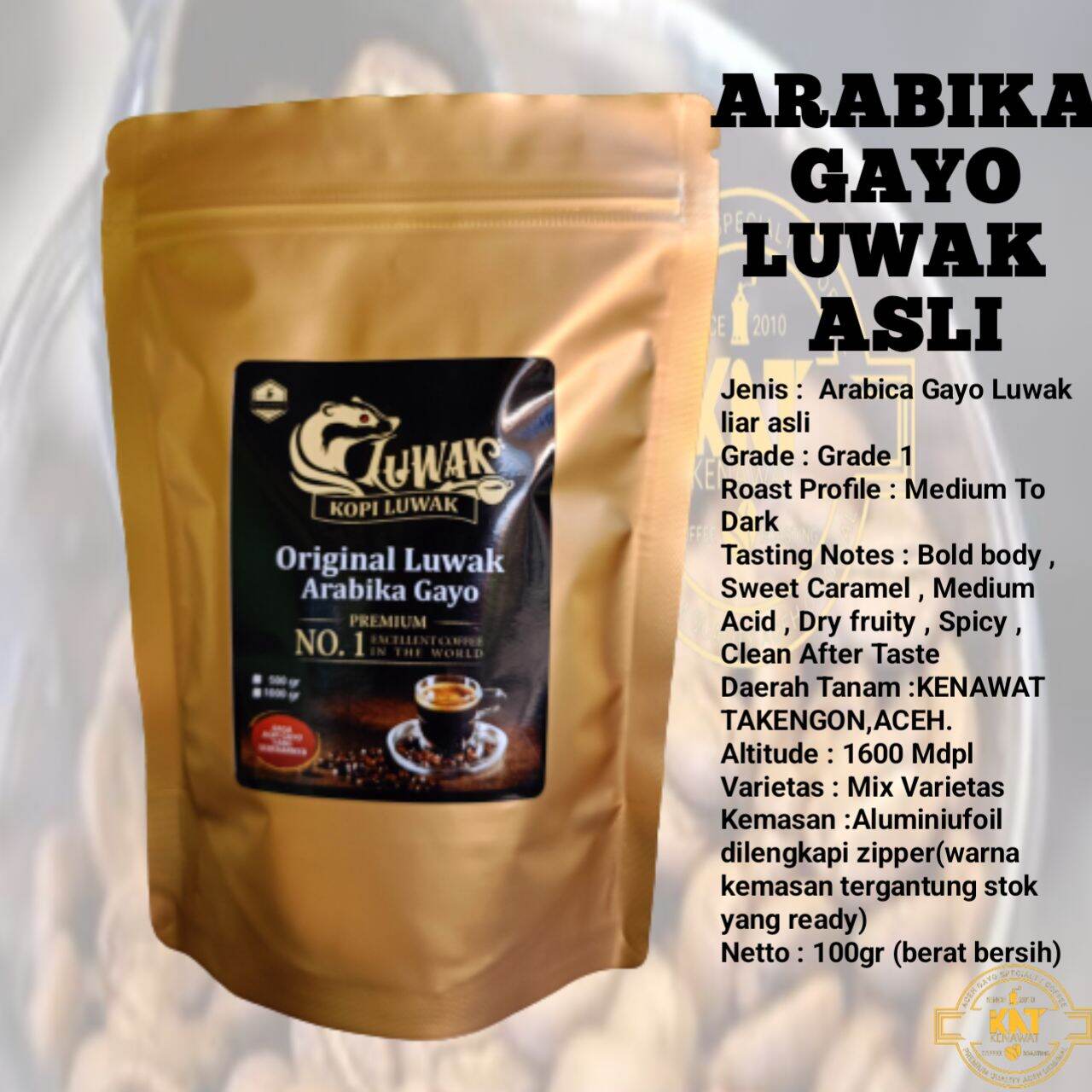 KOPI LUWAK LIAR GAYO ACEH ASLI ARABIKA PREMIUM 100gram BUBUK