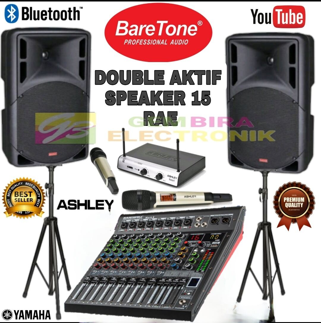 Paket sound system baretone speaker aktif 15 inch outdoor indoor Mixer