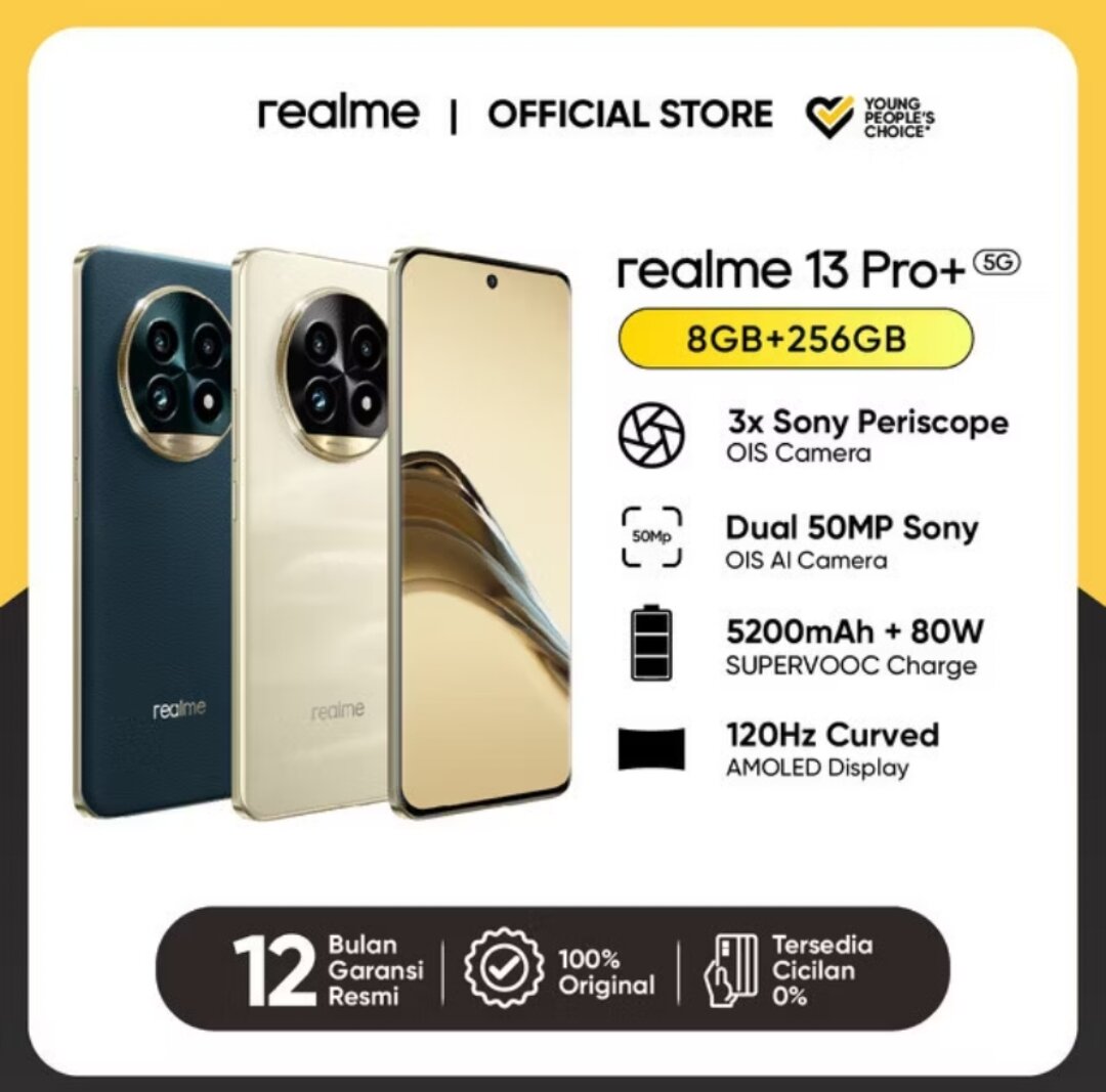 realme 13 Pro+ 8GB+256 GB (3x Sony Periscope OIS Camera | Dual 50MP Sony OIS Harga 5,000,000 rupiah*Gratis Ongkir