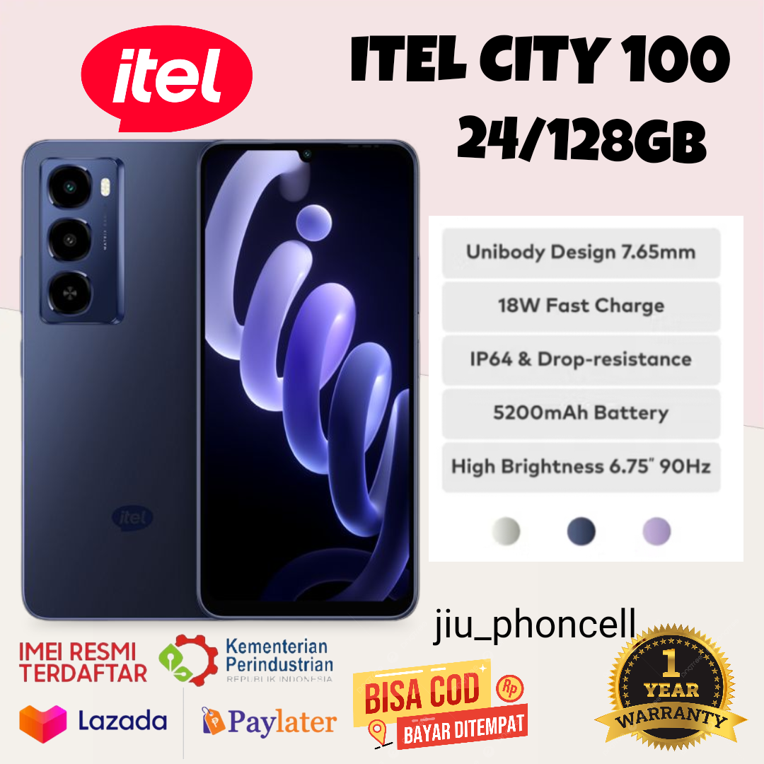 Infinix Itel City 100 24 +128 Gb (Gaming Processor) 18W Charger Unisog Processor (Replacement for P65) 1 Year Official Guarantee Harga 995,000 rupiah*Gratis Ongkir