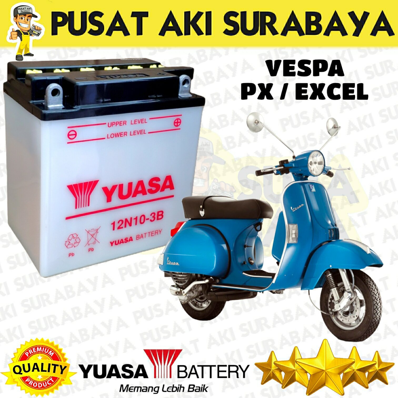 AKI MOTOR VESPA EXCEL YUASA 12N10 10 AMPER AKI BERKUALITAS VESPA