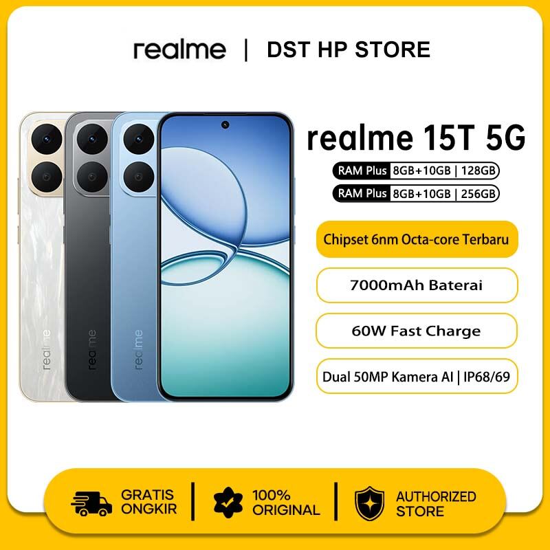 [Official Store] realme 15T 5g (8/128GB 8/256GB) -realme official warranty Indonesia Harga 3,699,000 rupiah*Gratis Ongkir