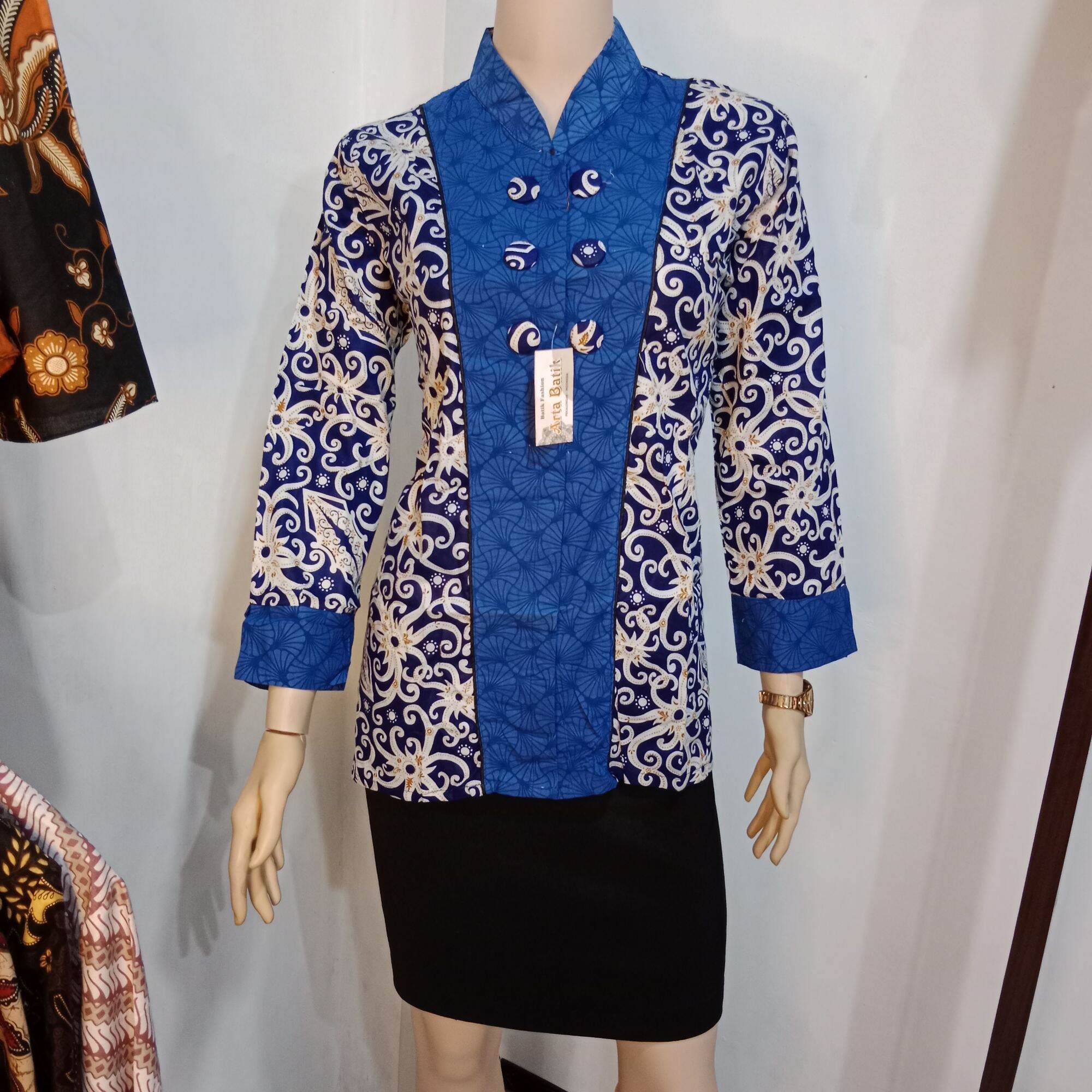 Blouse Batik Kombinasi Motif Kalimantan Arta Batik Super Outfit Kerja ...