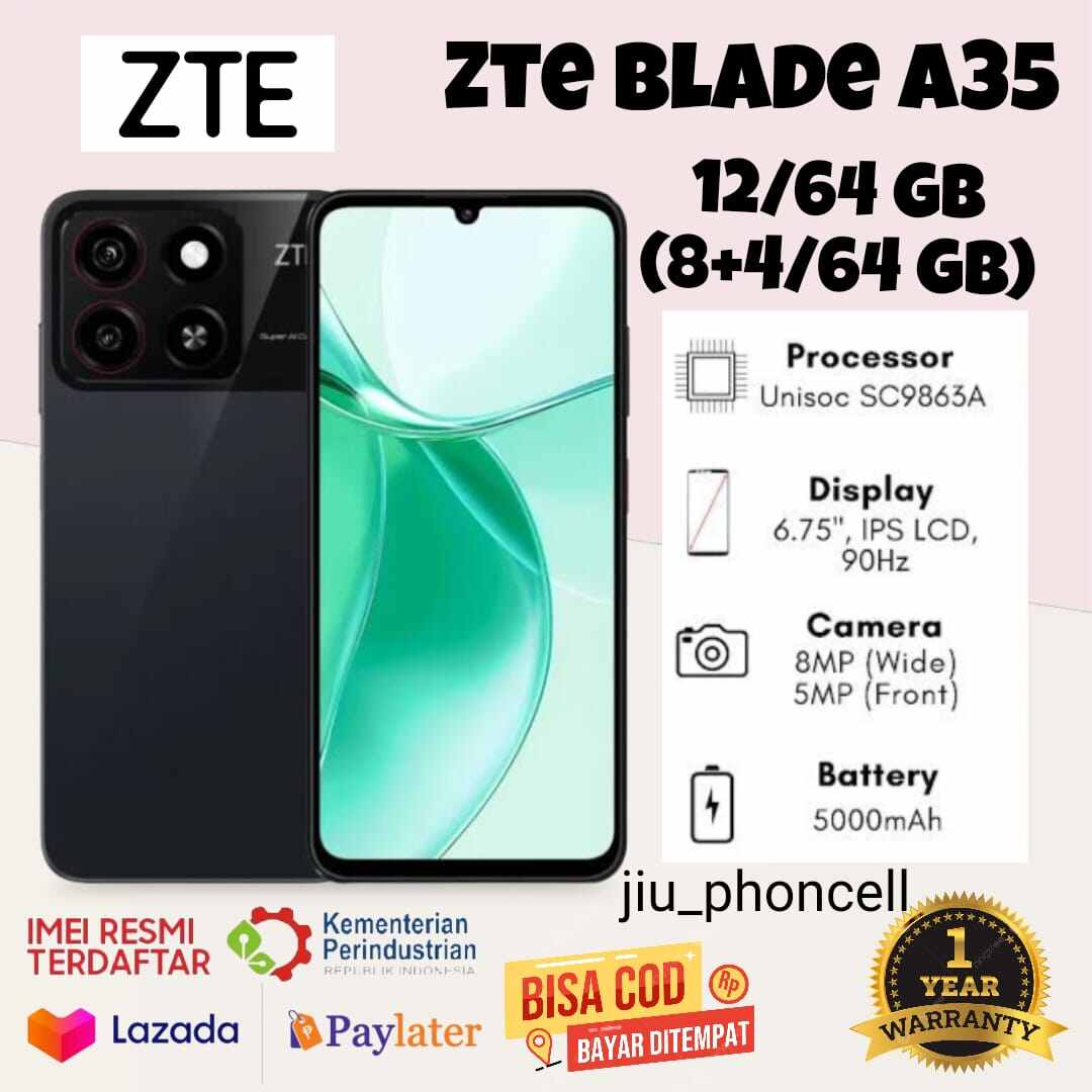 Zte blade A35 Ram 12+64 GB (4+8 GB) batrai 5000 mah garansi resmi 1 tahun Harga  995,000 Ringgit*Penghantaran Percuma