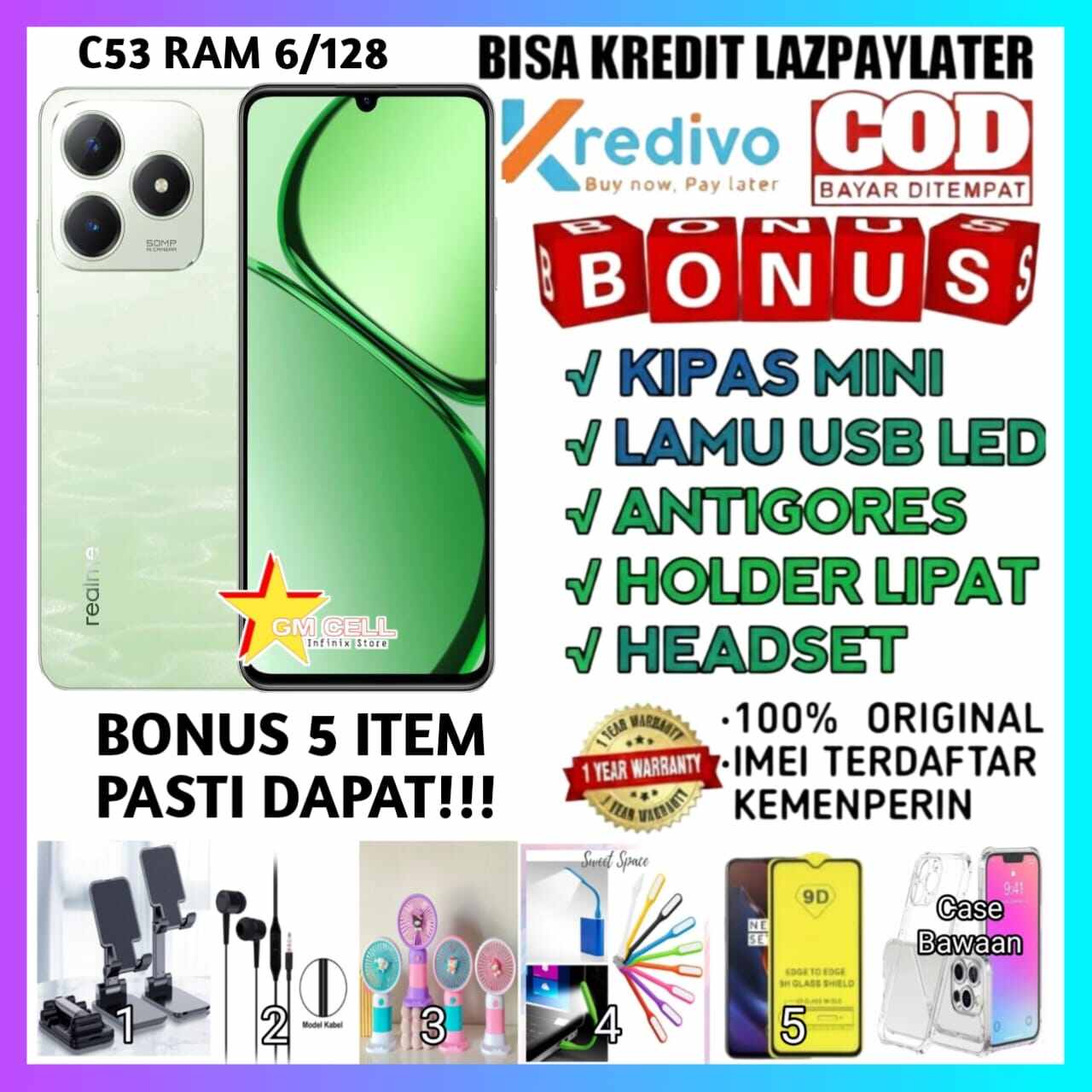 Realme C53 NFC Ram 6 + 128.camera 50MP. + Bonus 5 items will definitely get it. original IMEI registered by Ministry of Industry Harga  1,385,000 Ringgit*Penghantaran Percuma