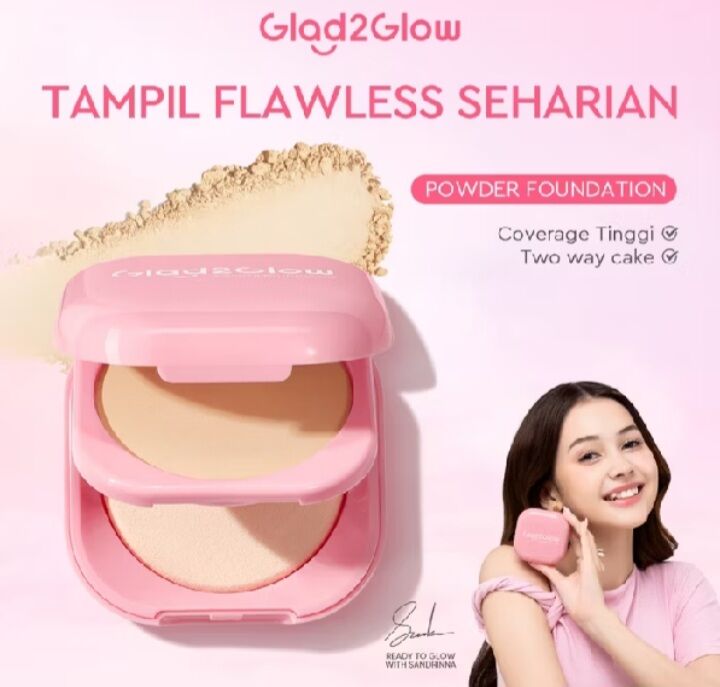 PROMO GLAD2GLOW TWO WAY CAKE POWDER FOUNDATION 100% ORIGINAL